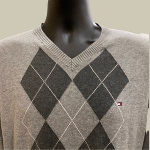 Tommy Hilfiger Medium Grey Argyle Sweater Cotton